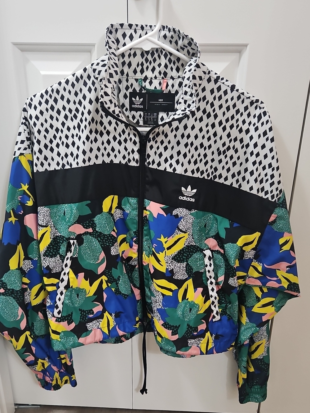 adidas Multicolor Patterned Bomber Jacket with Geometric Yoke